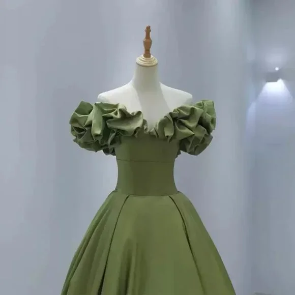 Statement Olive Green Off-Shoulder Ruffled Neckline Maxi - Picture 5 of 6